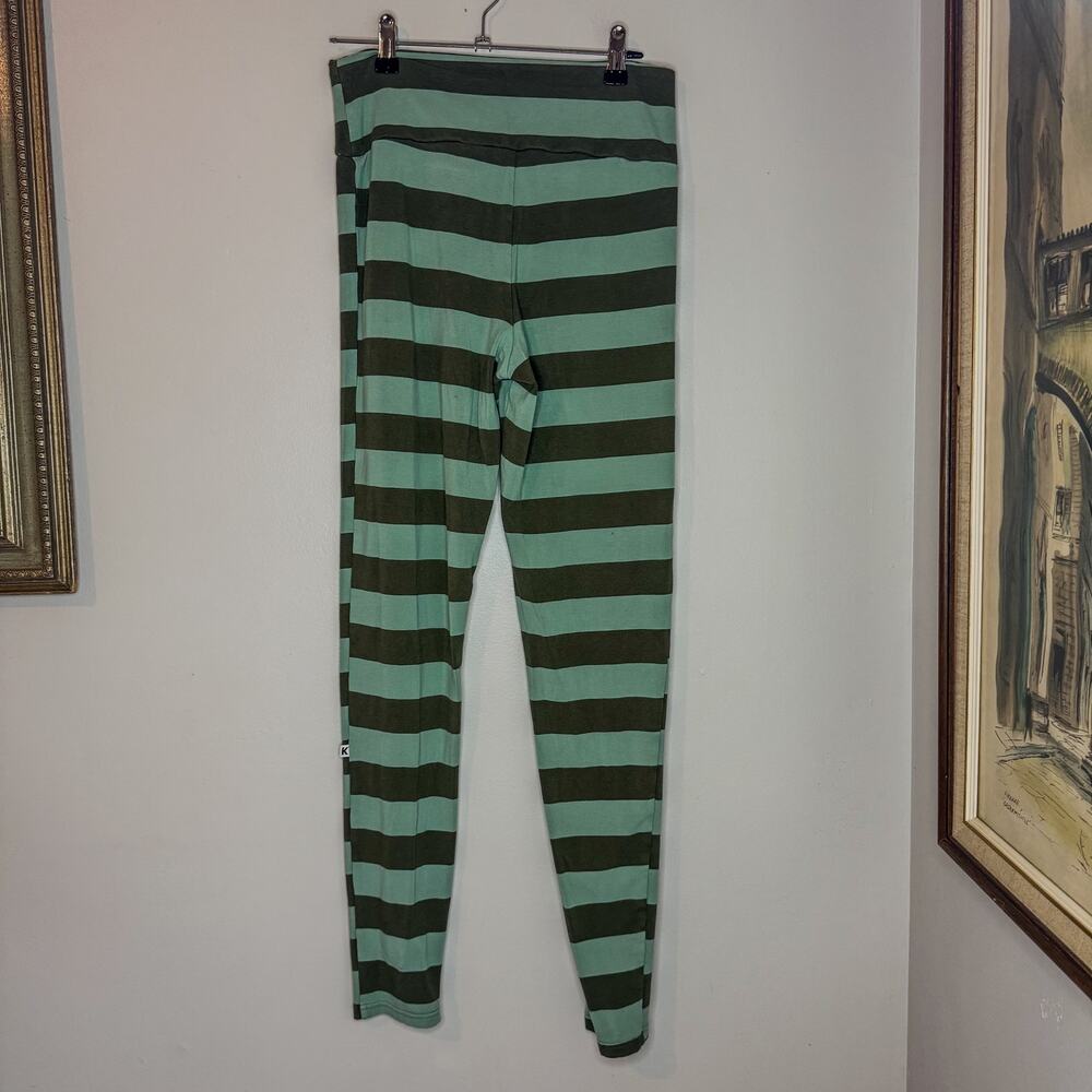 KicKee Pants Bamboo Striped Leggings Pajama Pants Mint Olive Green Large